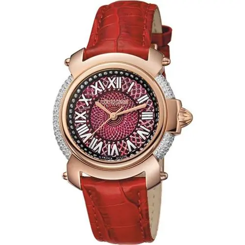 Women`s RV1L006L0036 Diamond Roman Number Red Leather Wristwatch by Roberto Cavalli