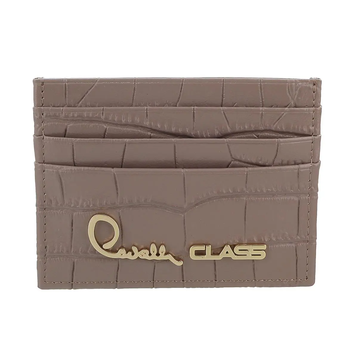 Roberto Cavalli Class Taupe Embossed Dolly Credit Card Holder