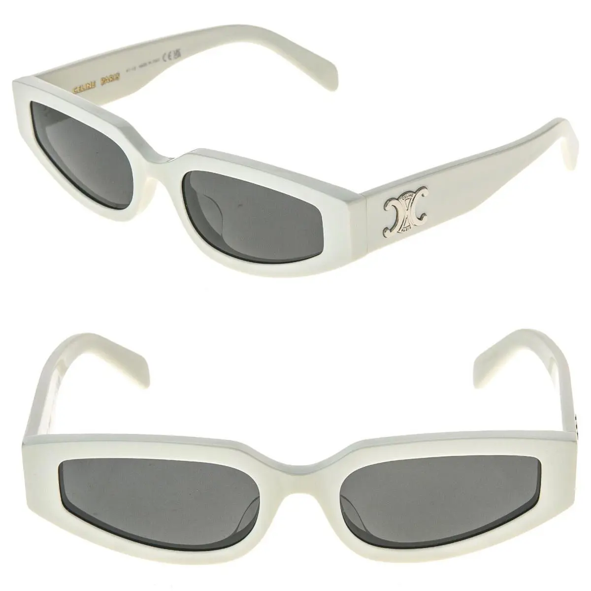 Celine Triomphe Paris White Silver Logo Sunglasses CL40269U 25A Women