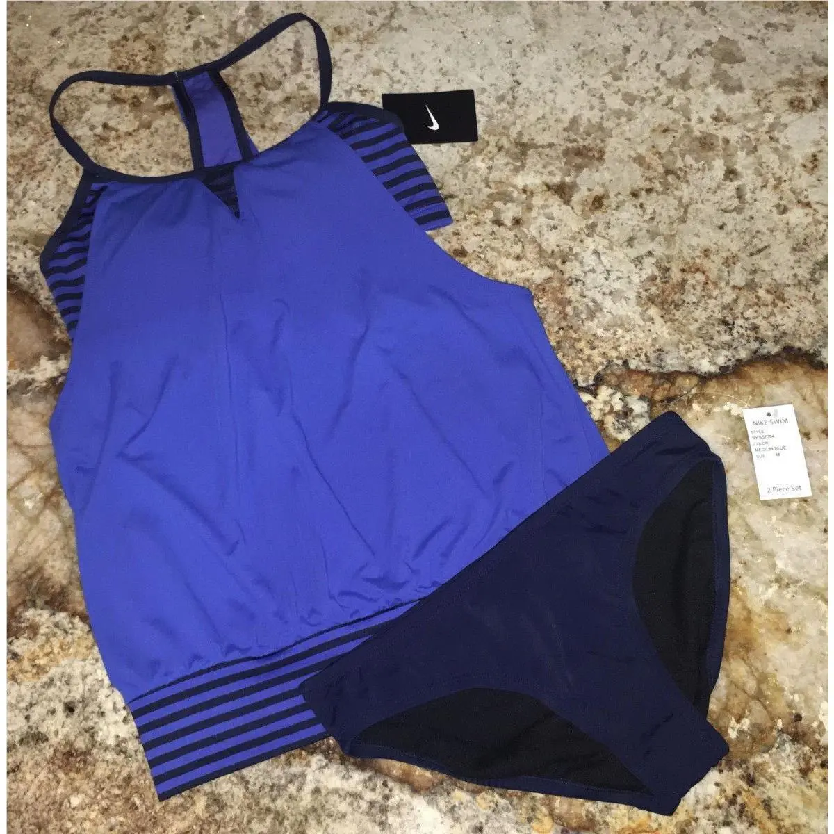 Nike clothing - NIKE Laser Sport Med Blue Navy Draped Back Tankini 2pc Swim Suit - NESS7784 - Blue 10