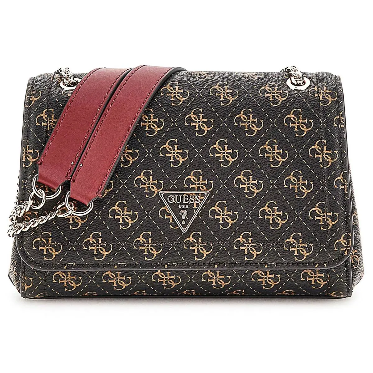 Guess Noelle Convertible Crossbody Flap Hand Womens Bag In Brown - Exterior: Brown