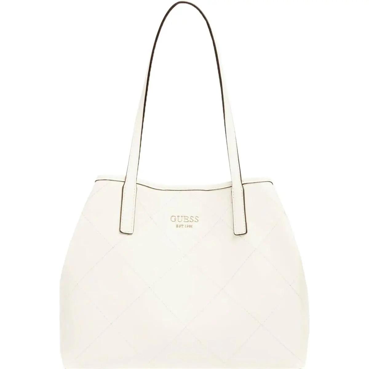 Guess Vikky Tote Pouch Metal Gold Logo Womens Bag In Cream - Exterior: Cream