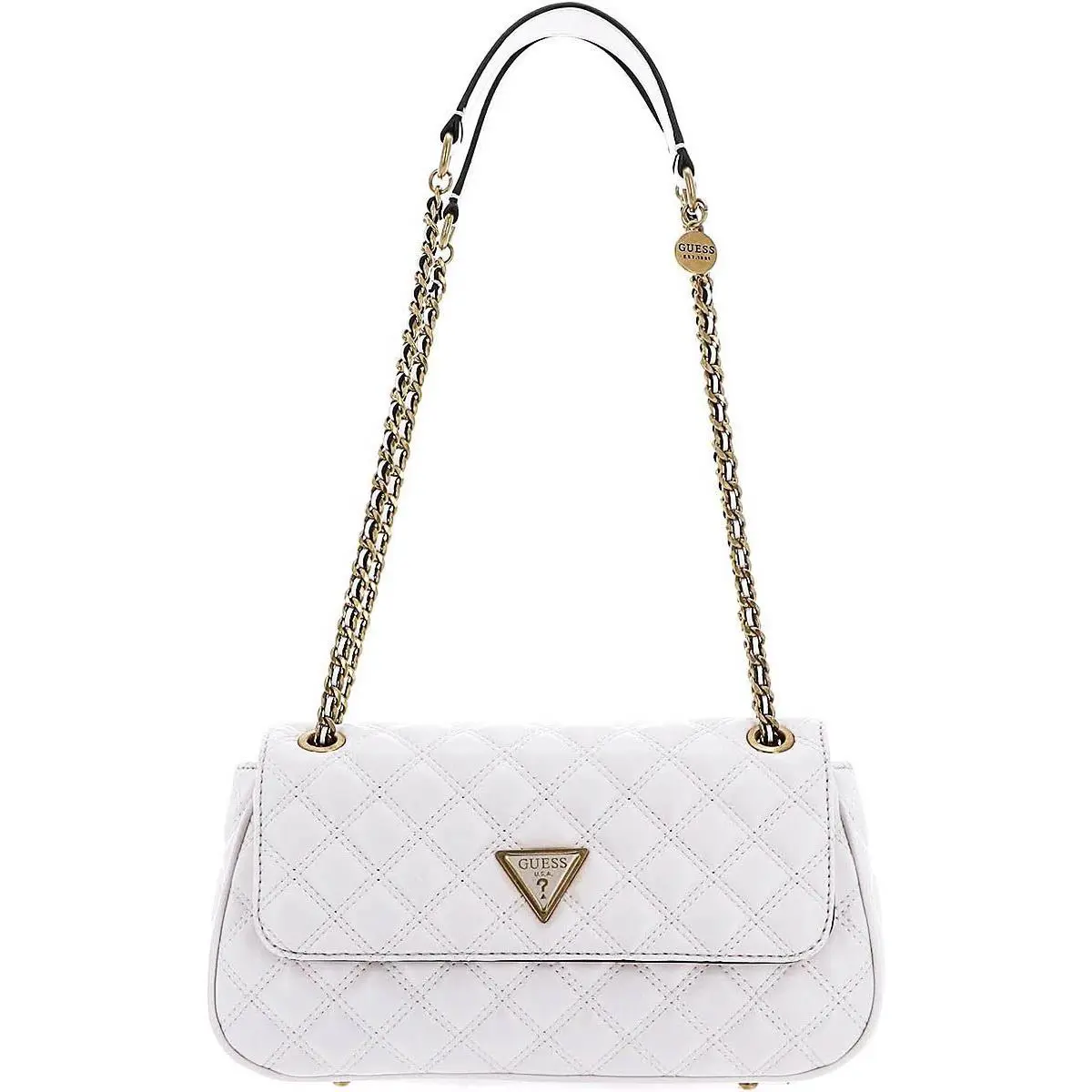 Guess Leather Giully Convertible Crossbody Flap Womens Bag In Ivory