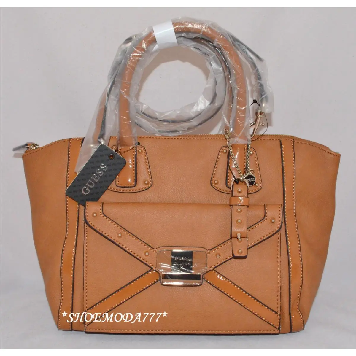 Chleo Shoulder Bag Purse Handbag Satchel Cognac Black White Multi Brown by Guess