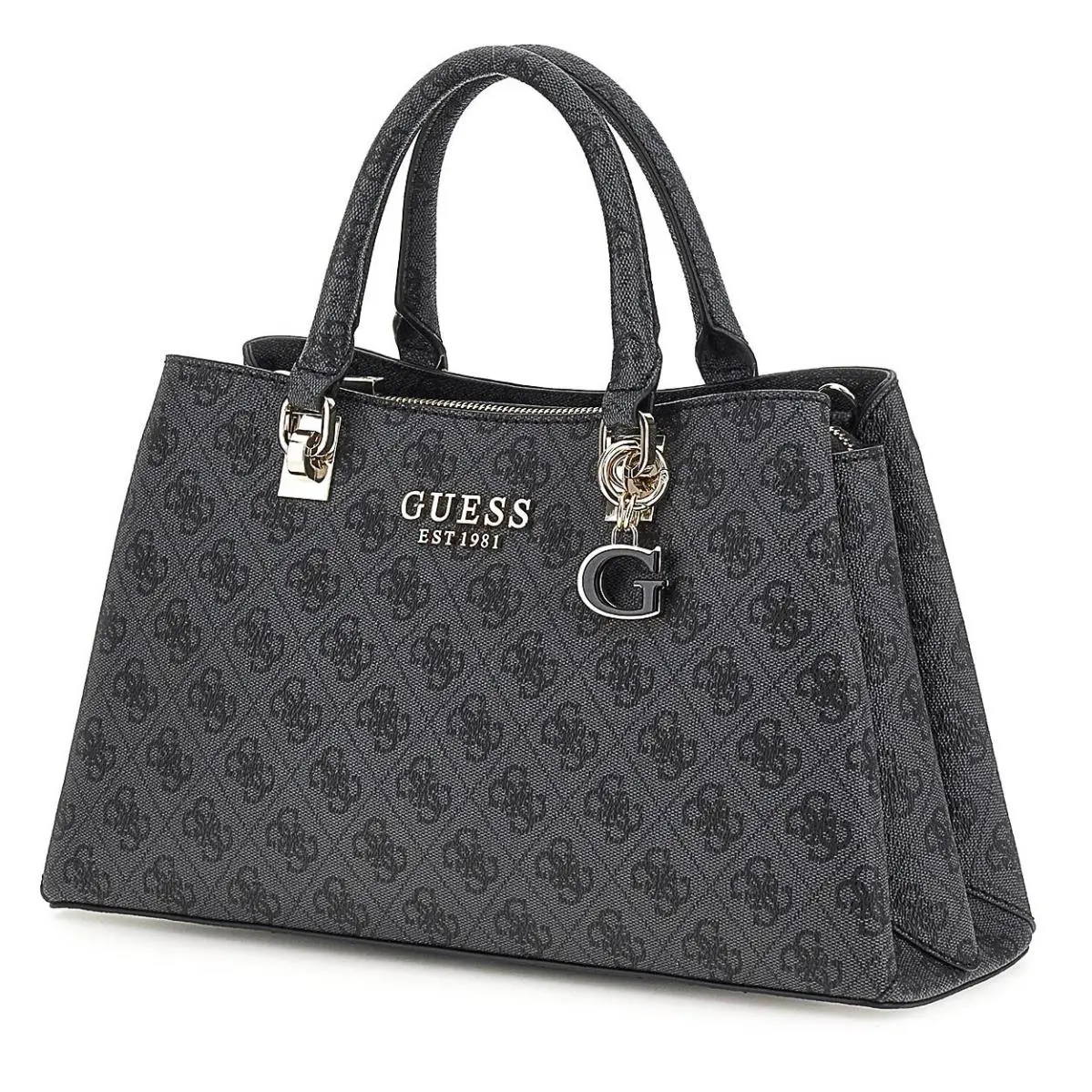 Guess Eliette Logo Girlfriend Satchel Handbag Womens Bag In Coal - Exterior: Coal