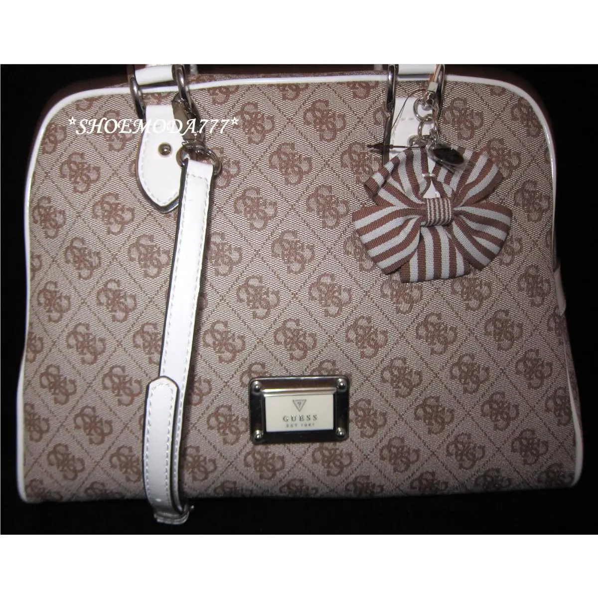 Guess by Marciano Skya Box Dome Satchel Bag Purse Handbag Monogram Bow Charm