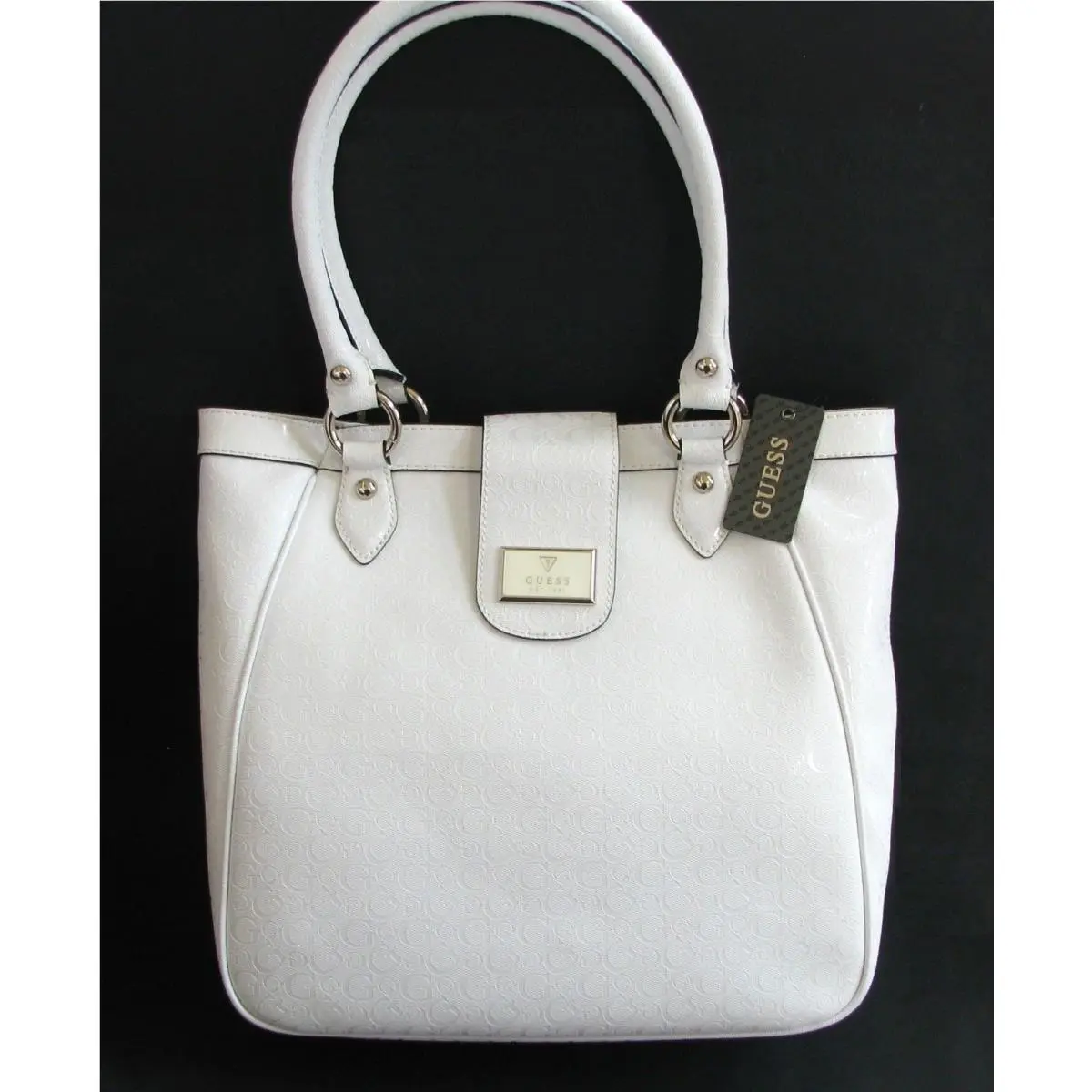 Guess Leathette Pvc Ellacruz White G Hand Shoulder Bag Purse Tote