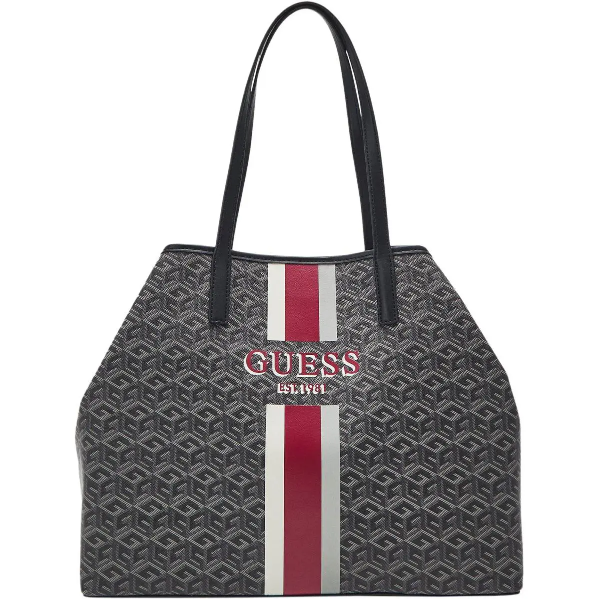 Guess Vikky Cube Logo Shopping Bag In Charcoal - Exterior: Charcoal