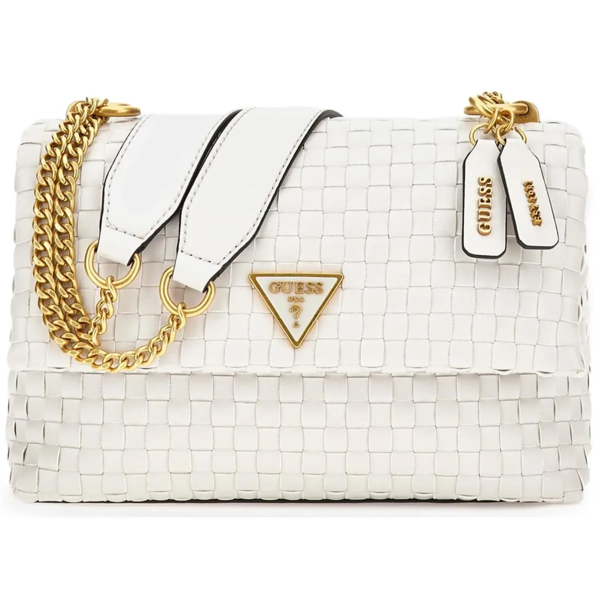 Guess Lisbet 2 Compartment Woven Shoulder Bag In Stone