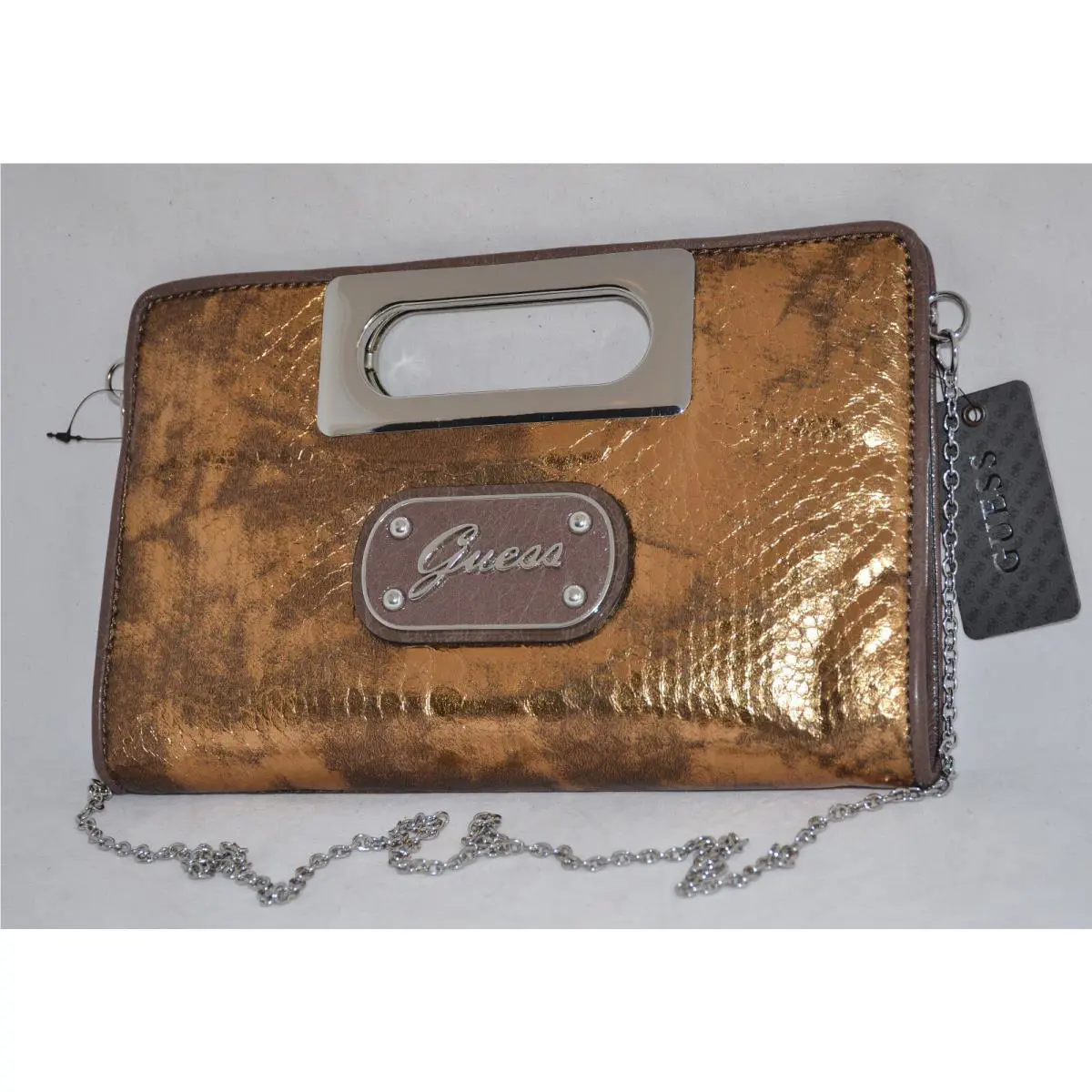 Guess by Marciano Eye Catching Bronze Clutch Mini Chain Bag Purse Snake