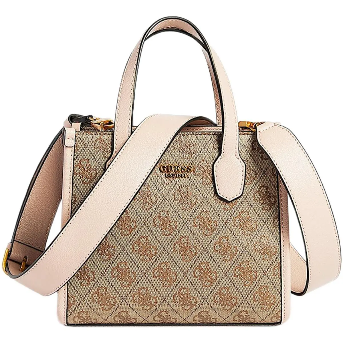 Guess Silvana Mini Womens Logo Handle Flap Tote Bag In Latte