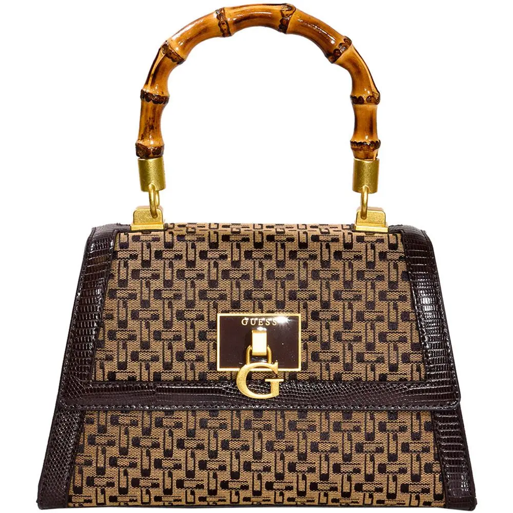 Women`s Stephi Handbag Bamboo Flap Satchel Brown by Guess