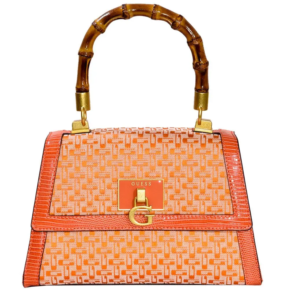 Women`s Stephi Handbag Bamboo Flap Satchel Orange by Guess