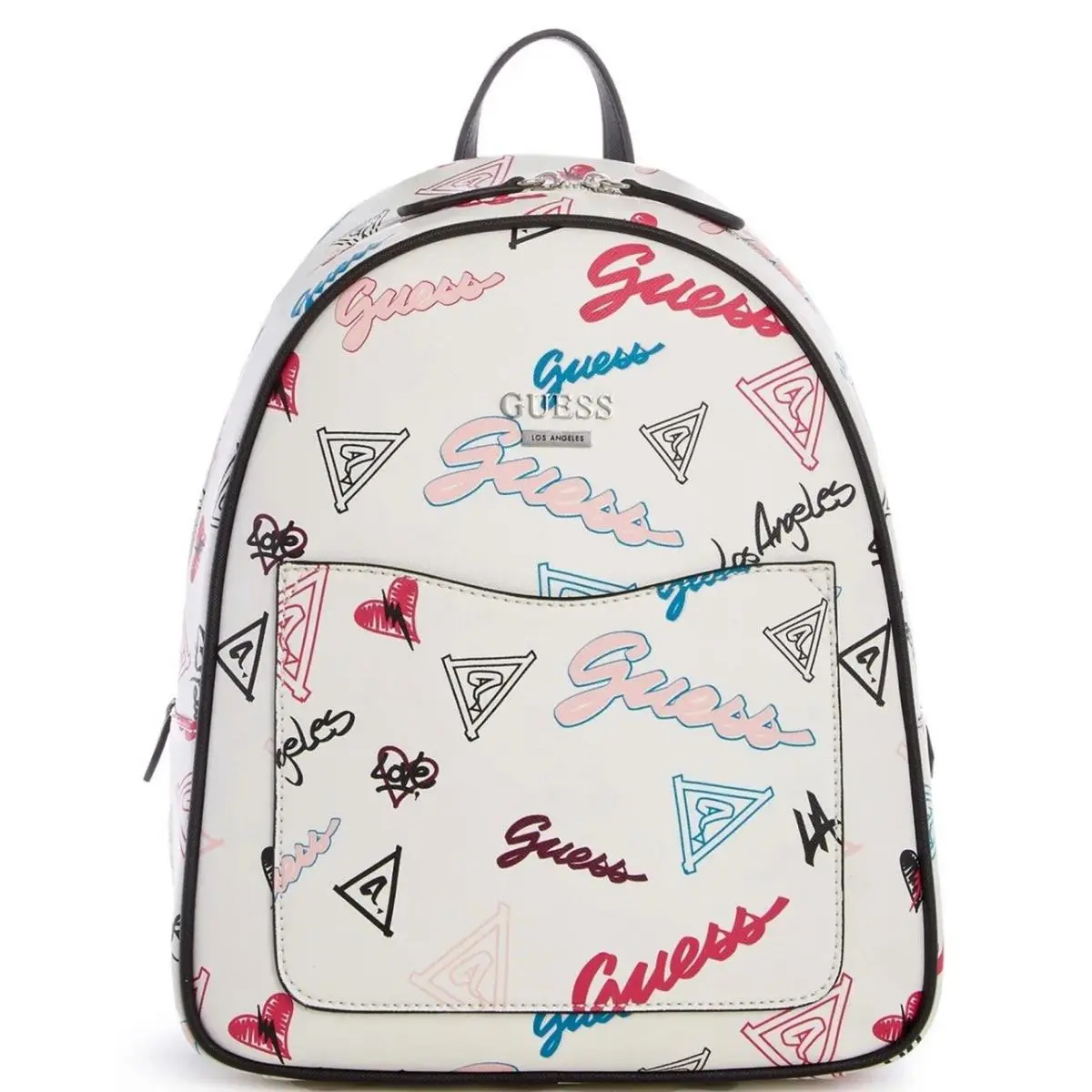 Guess Women`s White Pink Graffiti Logo Print Backpack Bag Handbag Purse
