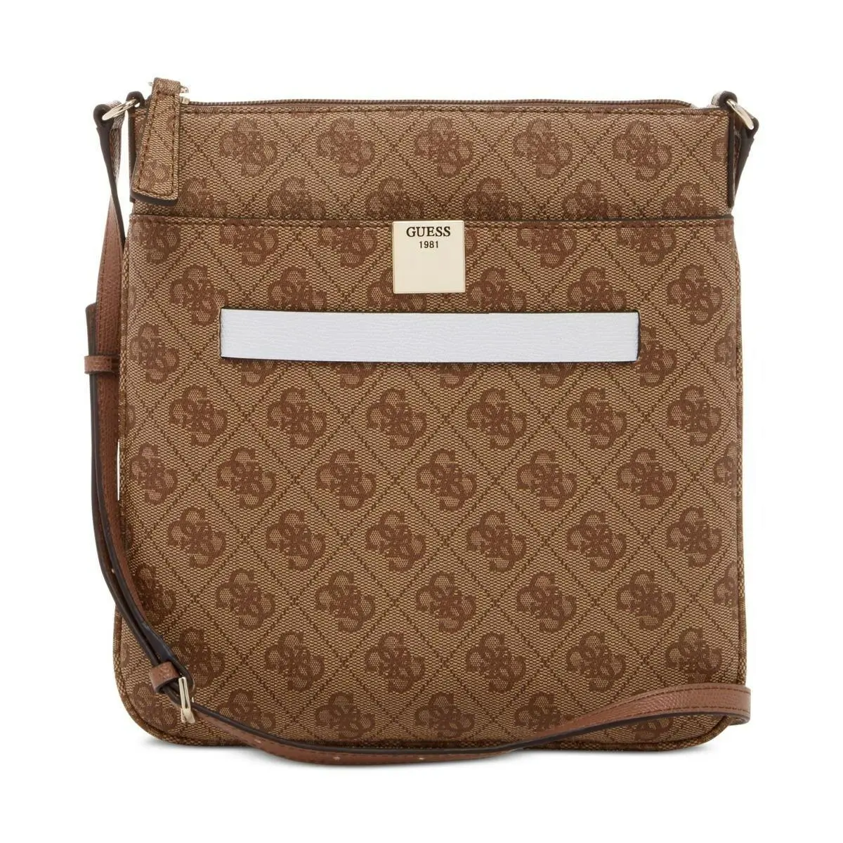 Guess Women`s Christy Brown Logo Print Crossbody Cross Body Purse Handbag - Exterior: Brown, Lining: Beige