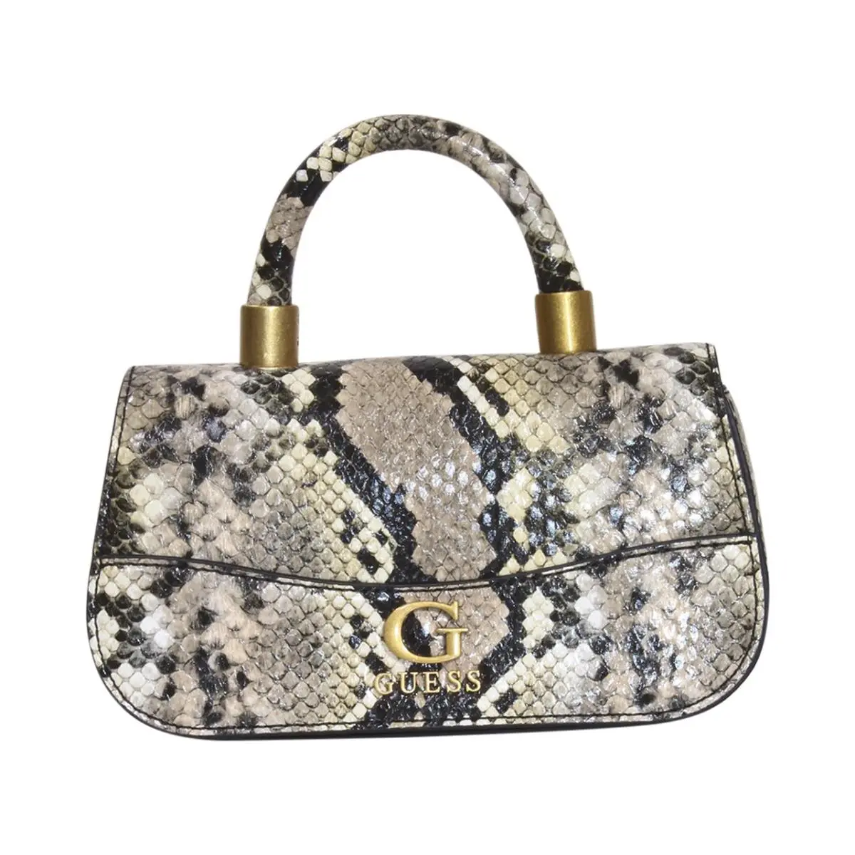 Guess Women`s Nell Handbag Natural Python Micro Mini Flap Bag