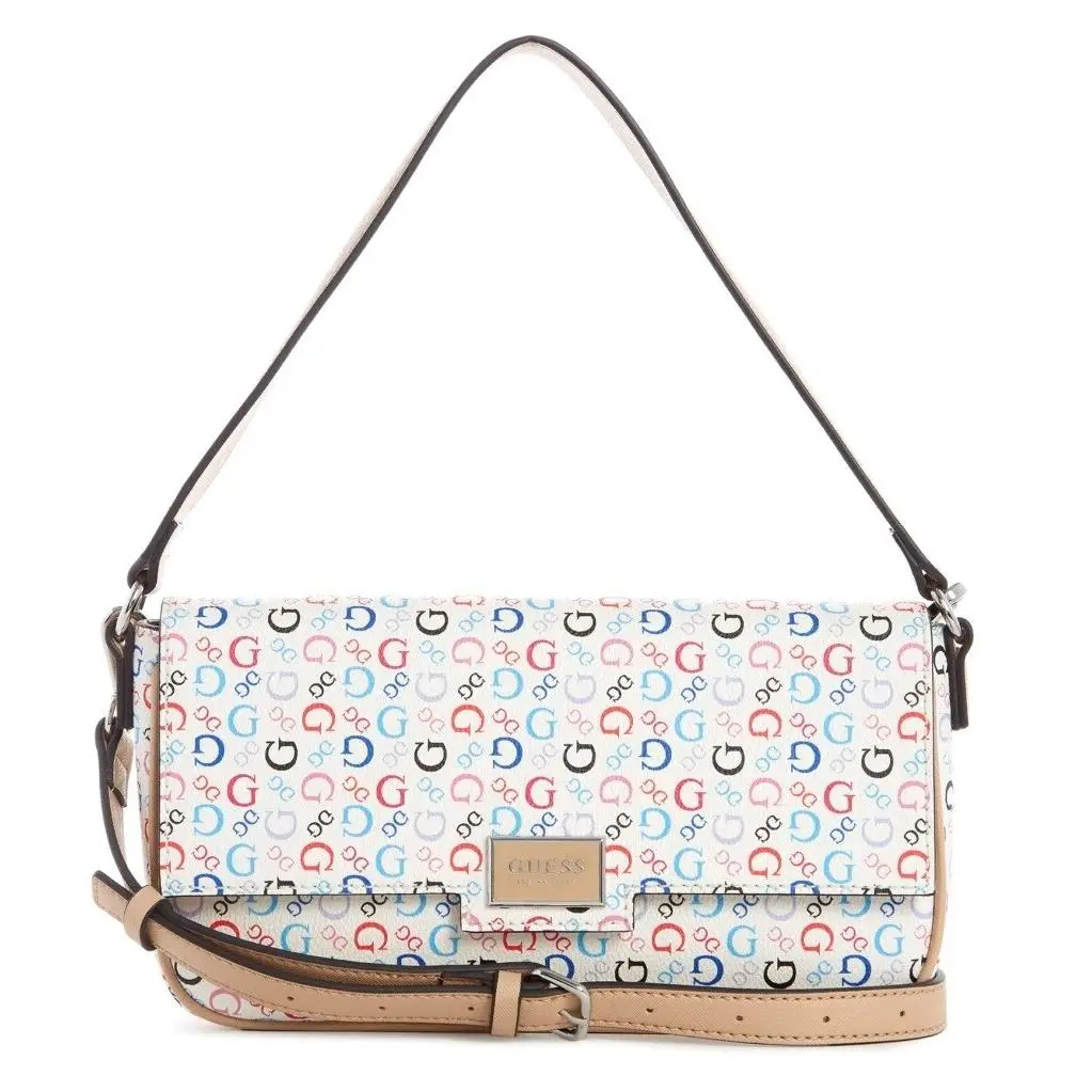 Guess Women`s Mckinney White Rainbow Logo Convertible Crossbody Bag Handbag