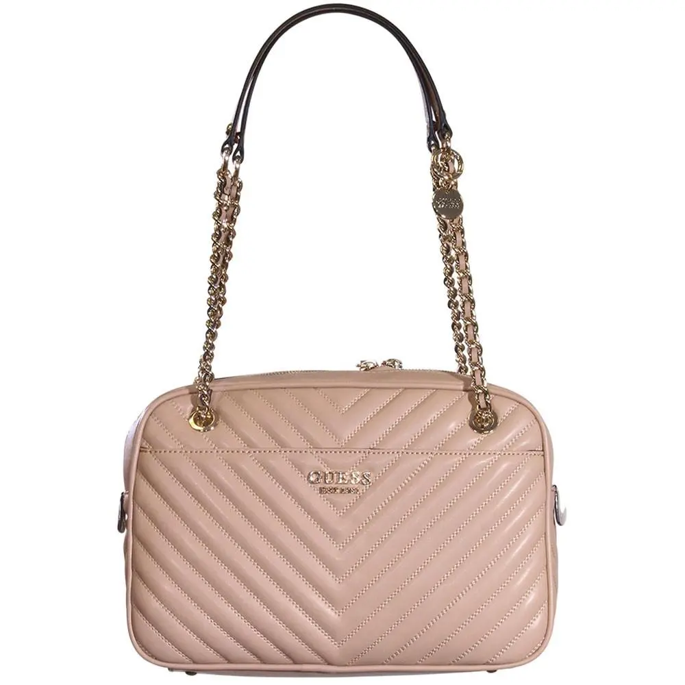 Guess Women`s Keillah Handbag Beige Quilted Top Zip Shoulder Bag