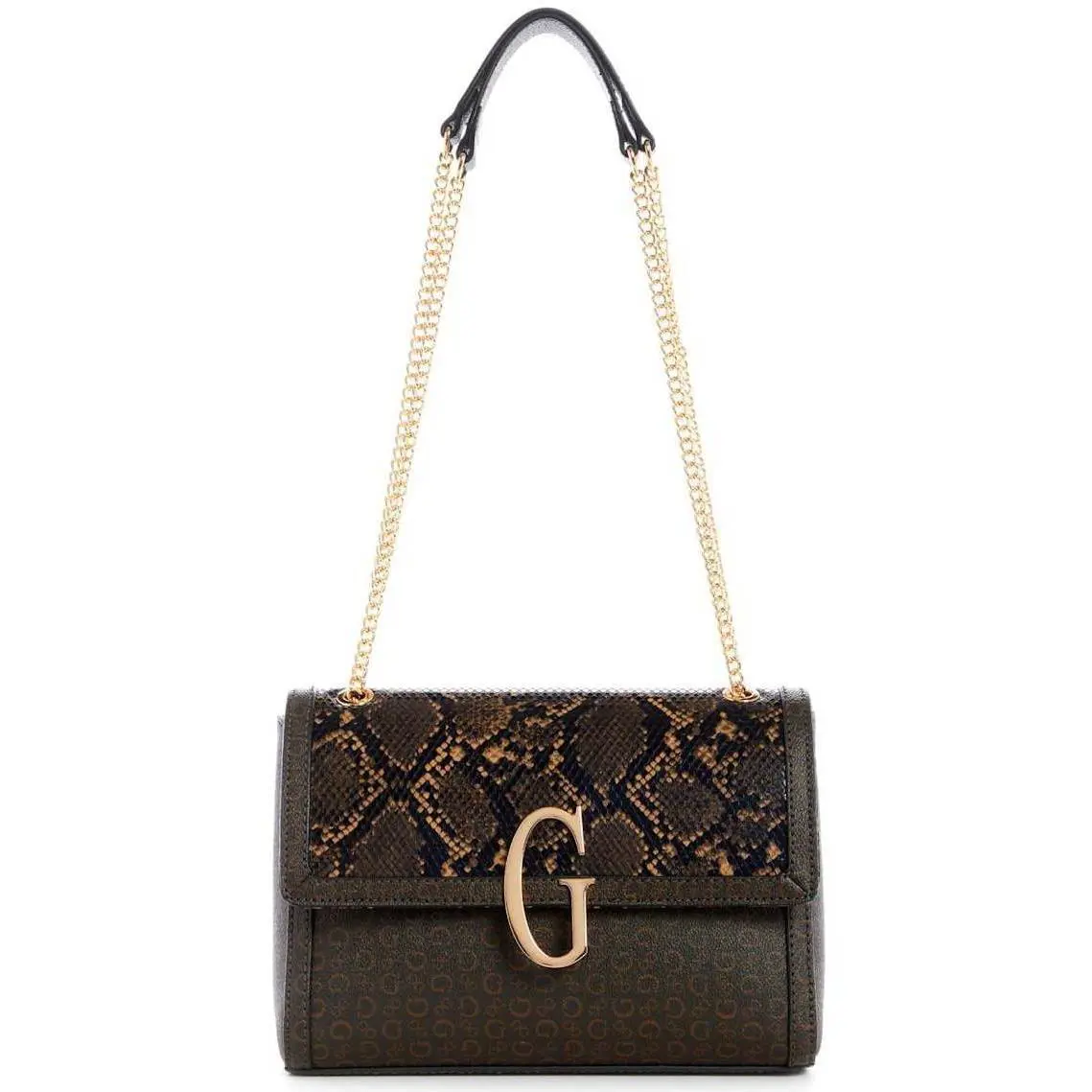 Guess Women`s Ellensburg Logo Snakeskin Print Crossbody Bag Handbag Purse