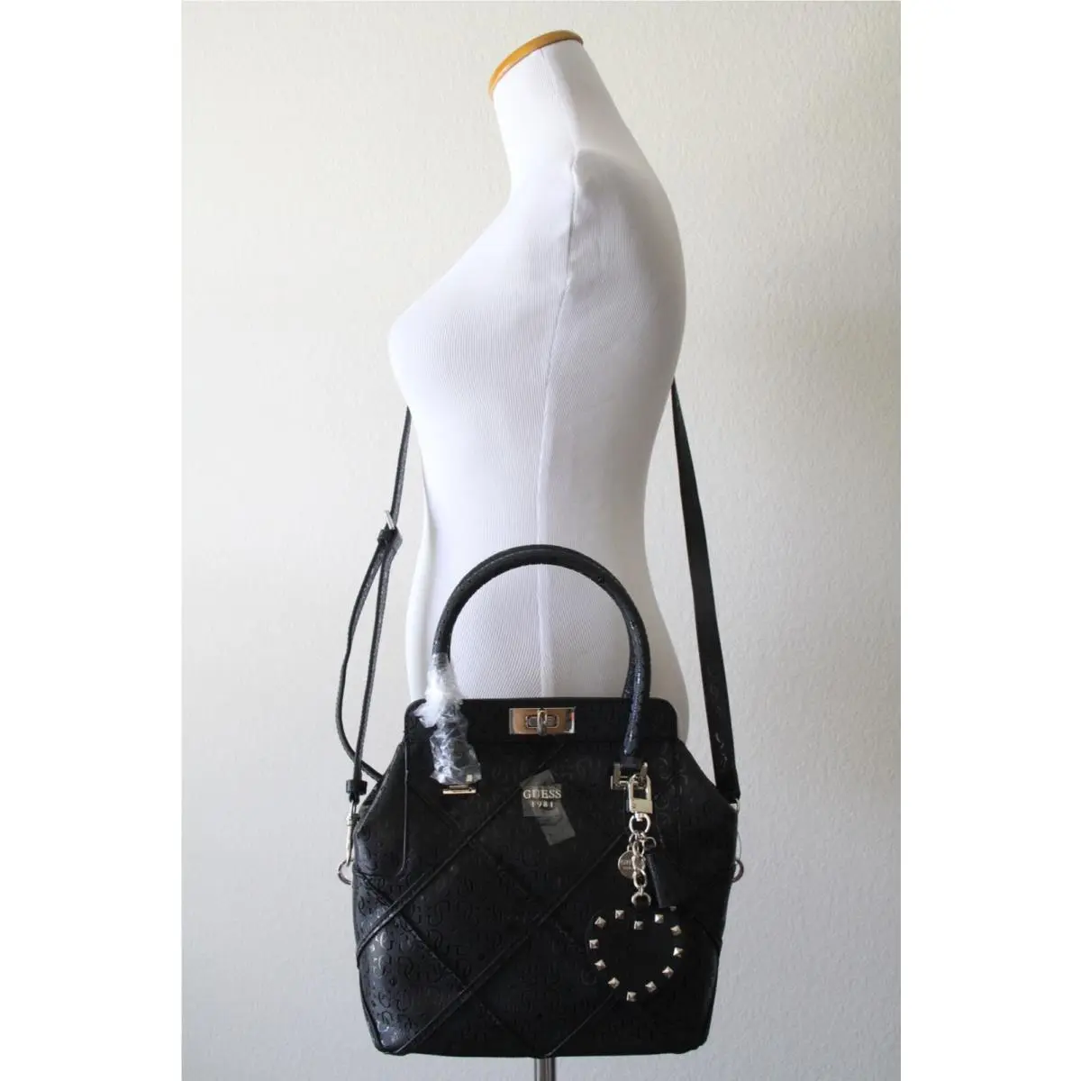 Guess Winett Small Turnlock Satchel Style SG662205 - Black