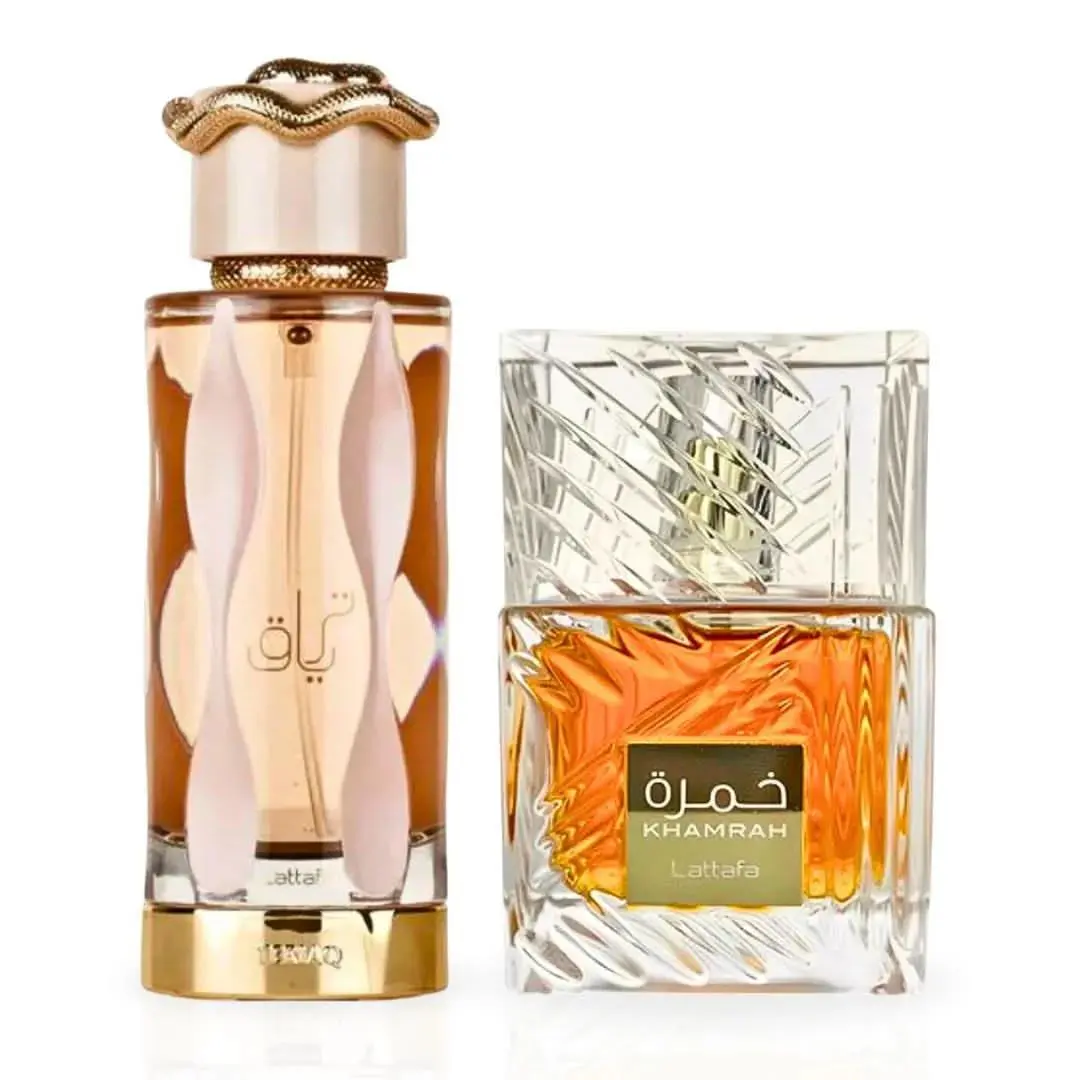 Khamrah Teriaq Eau de Parfum Sprays 100ml 3.4 oz by Lattafa Bundle