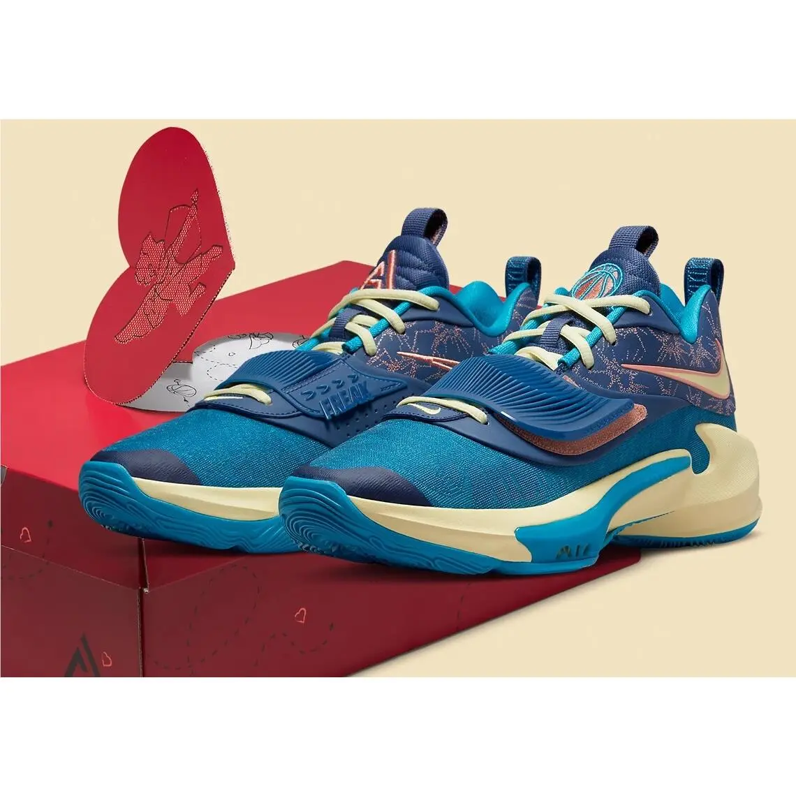Nike Zoom Freak 3 Nrg Giannis Blue Citron Valentines DH7347 900 - Size 8 Mens