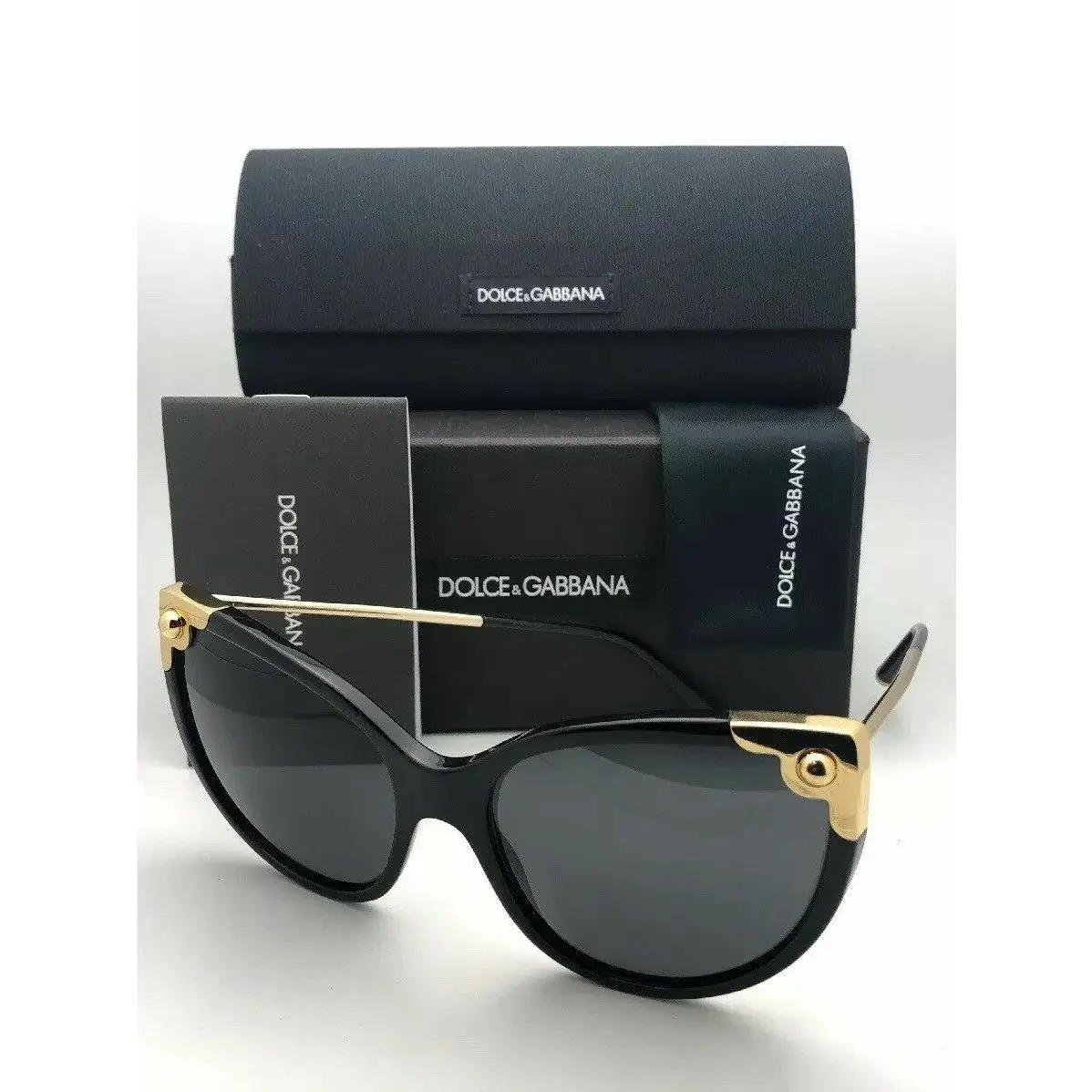 Dolce Gabbana Sunglasses DG 4337 501/87 60-18 Black Gold Frame w/ Grey