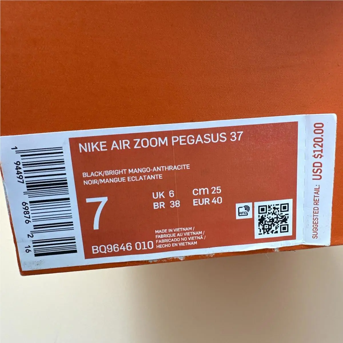 Nike shoes - Nike Zoom Pegasus 37 - Zoom Pegasus - BQ9646-010 - BLACK / BRIGHT MANGO (UPC: 0194497698762) 2