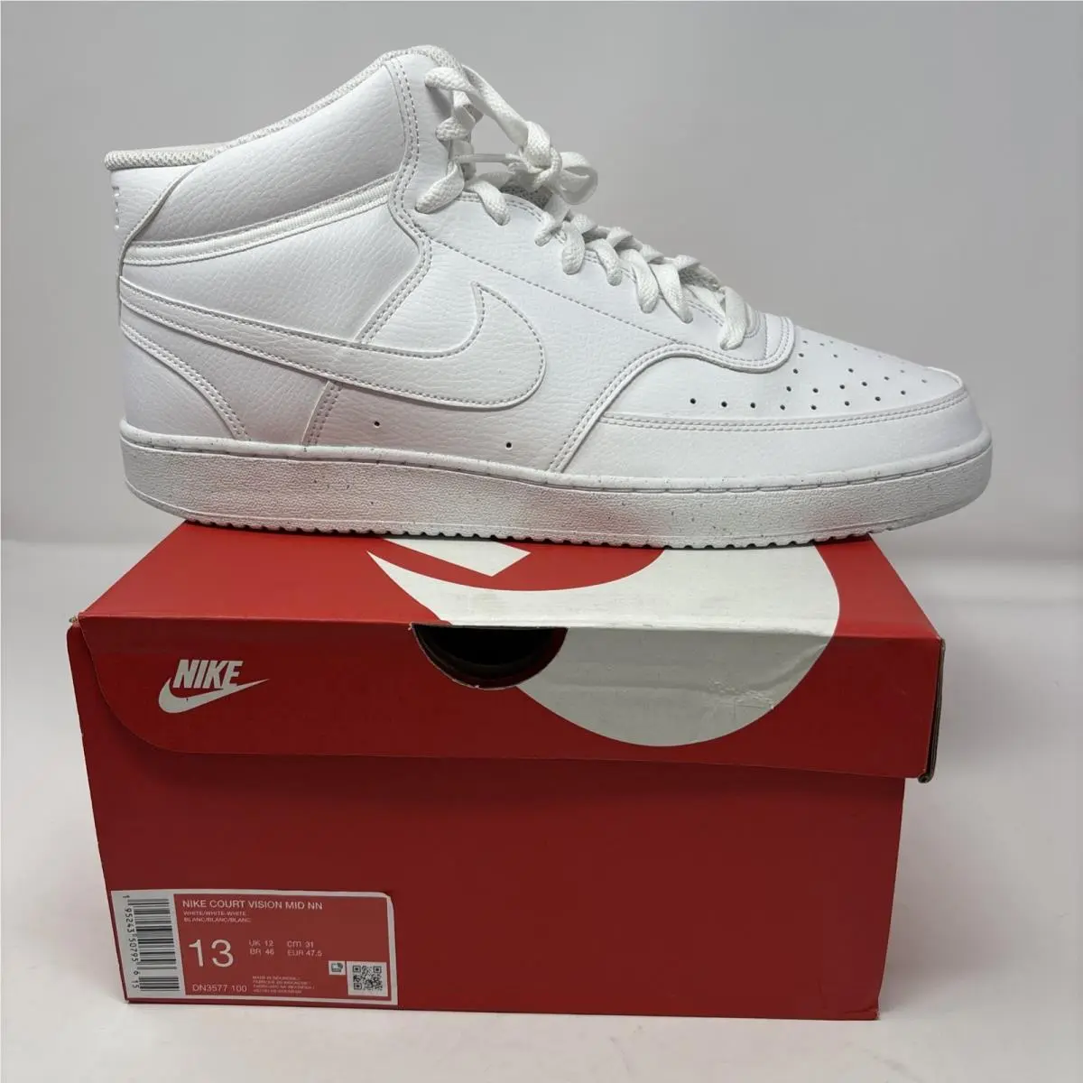 Nike Court Vision Mid NN Triple White Mid Top Leather DN3577-100 Size 13 Nwb