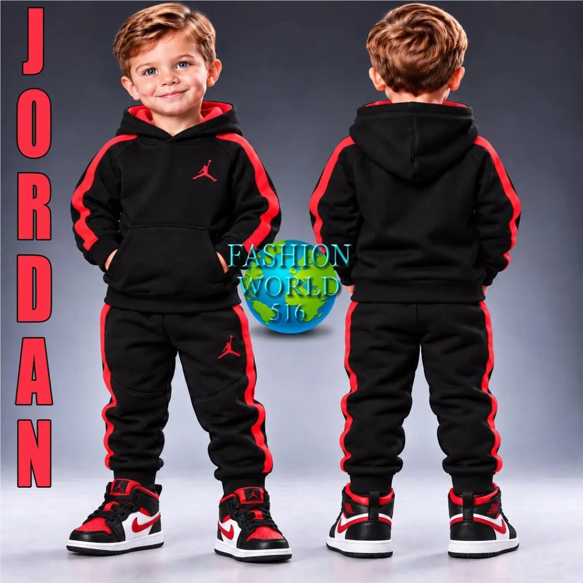 Nike Air Jordan 1 Mid TD Toddler Size 8C Shoes Black /red/white 640735-079