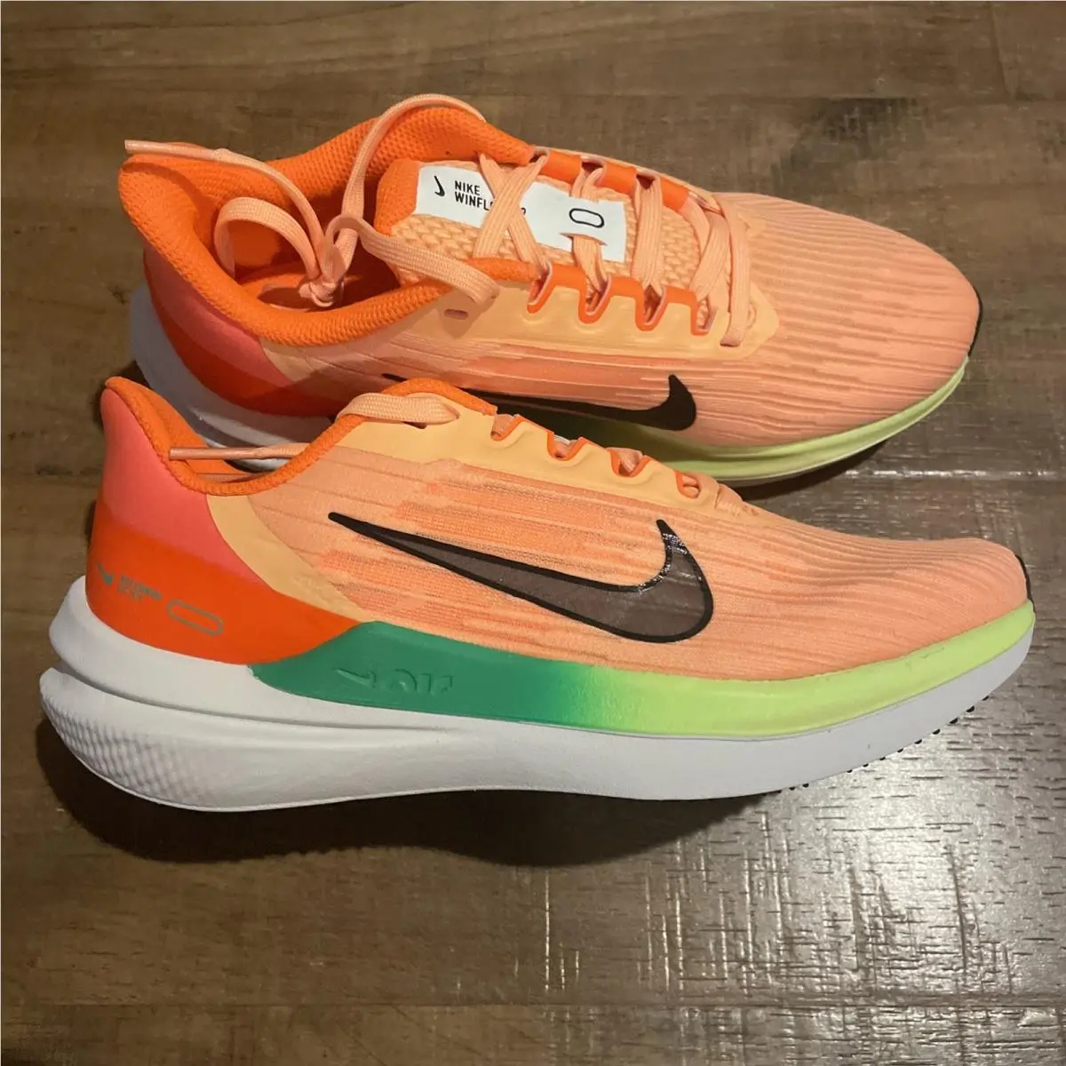 Women`s Winflo 9 Peach Green Athletic Running Shoes DD8686-800 Size 5 by Nike
