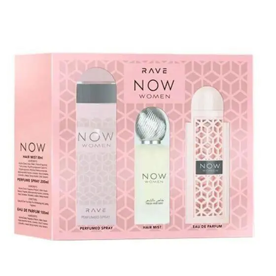 Rave Now Women Giftset 3.4oz Edp Spray +6.7oz Deo + 1.7oz Hairmist by Lattafa