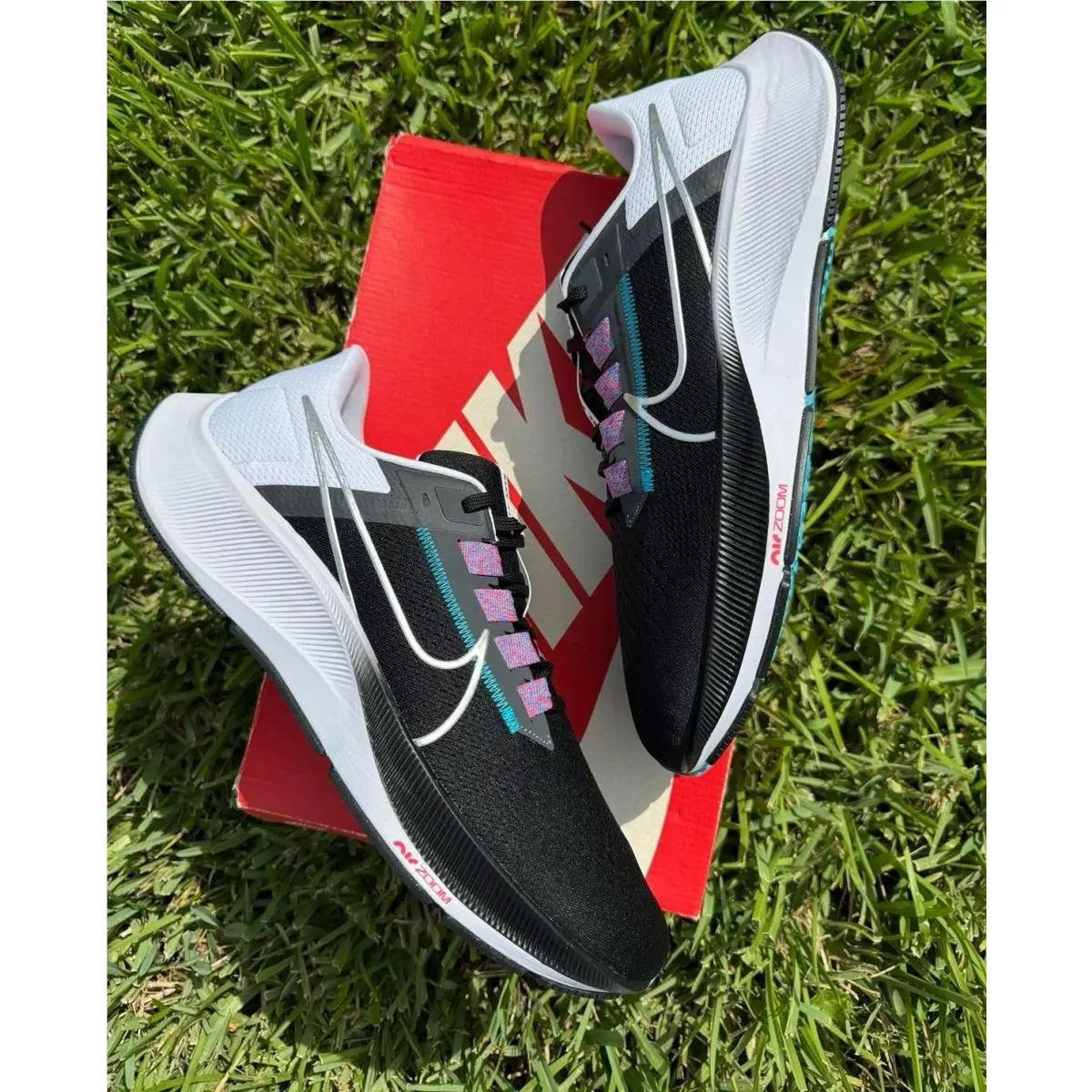 13 Men`s Nike Air Zoom Pegasus 38 Black Silver Running Sneakers CW7356-003