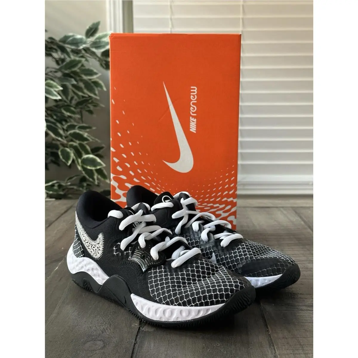 Nike Men’s US 7.5 Renew Elevate II Sneakers Black White Anthracite CW3406 004