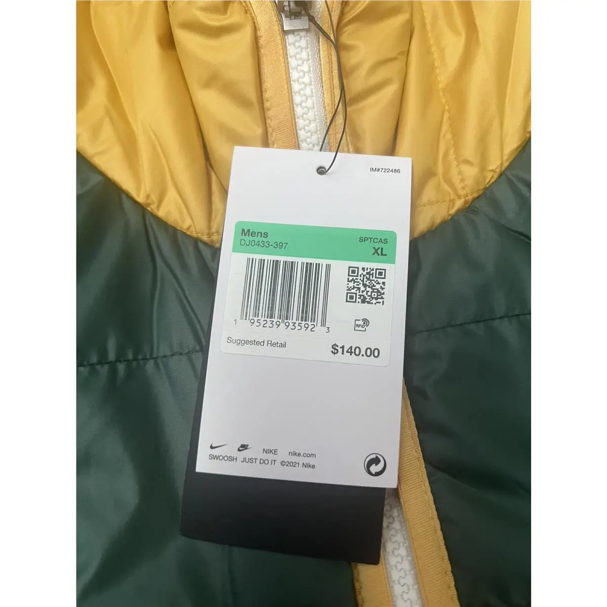 Nike clothing - Nike Sportswear Windrunner Puffer Jacket - DJ0433-397 - Green/Yellow/Red (UPC: 0195239935923) 3