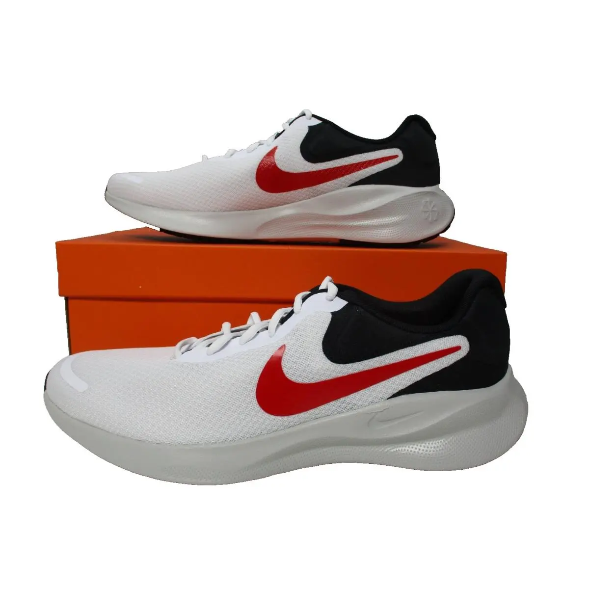 Nike Revolution 7 White Fire Red Black Running Shoes Mens Sz 10
