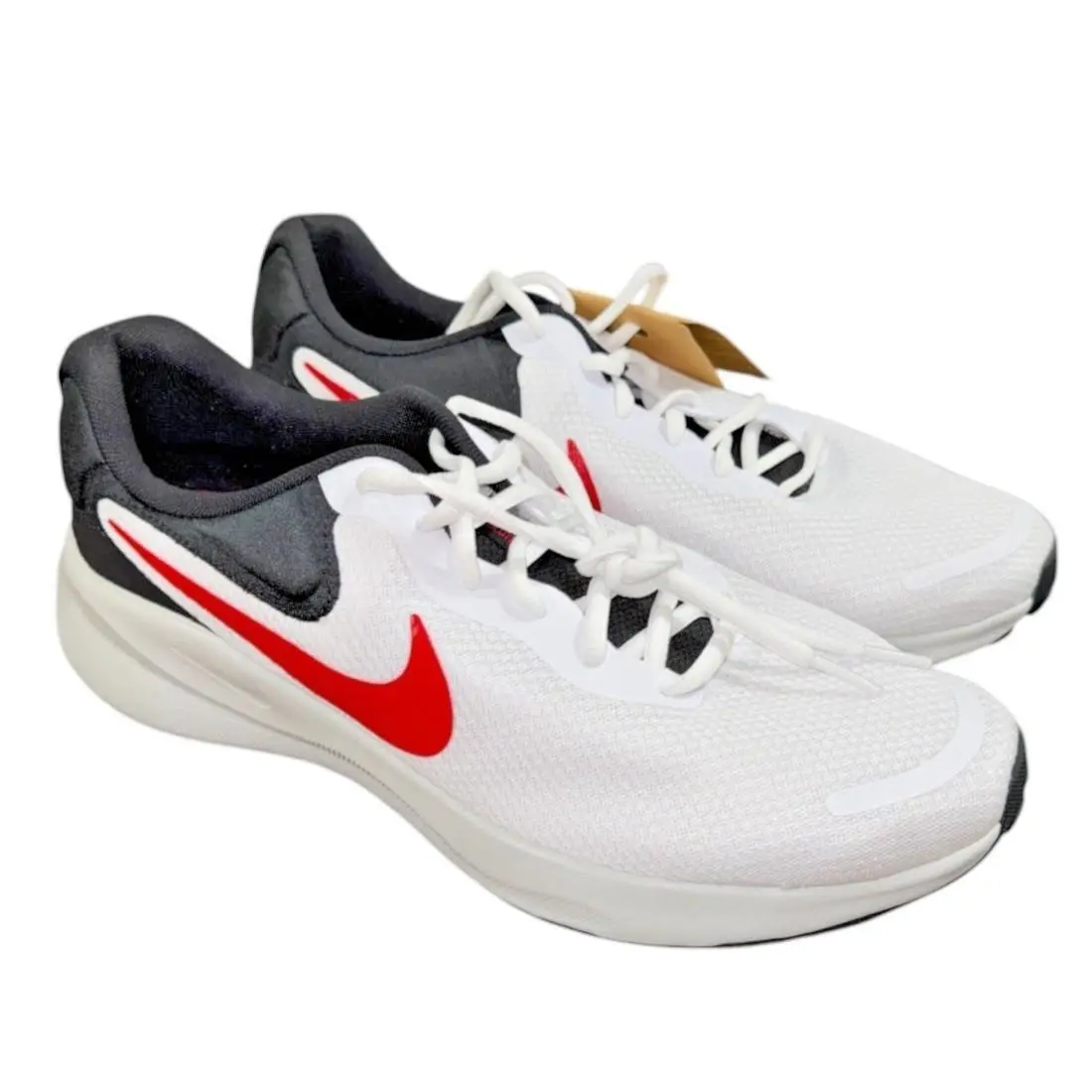 Nike Revolution 7 Mens 13 Running Shoes White Fire Red Black FB2207-102 Mesh Low