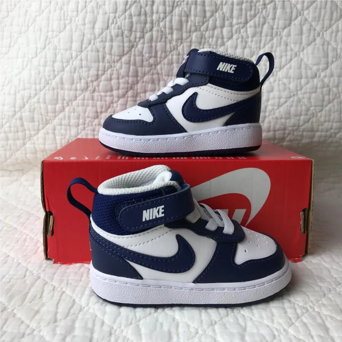 Nike Court Borough Mid 2 Tdv Toddler Kid’s Shoes SZ 3C White/blue CD7784-107
