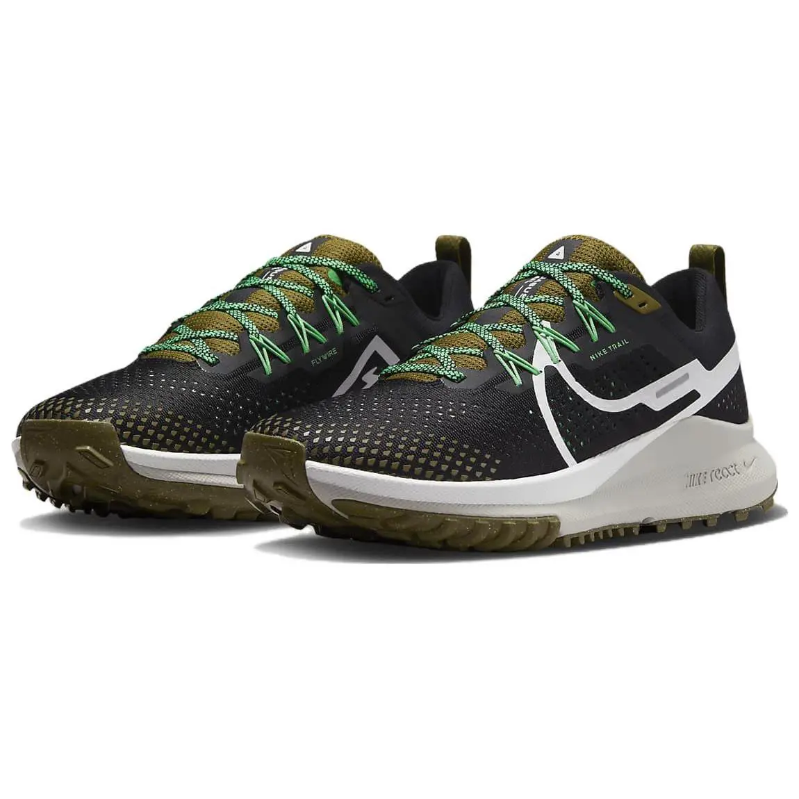 Nike React Pegasus Trail 4 Men Size 8 Black Green Running Shoes DJ6158-006 - Black