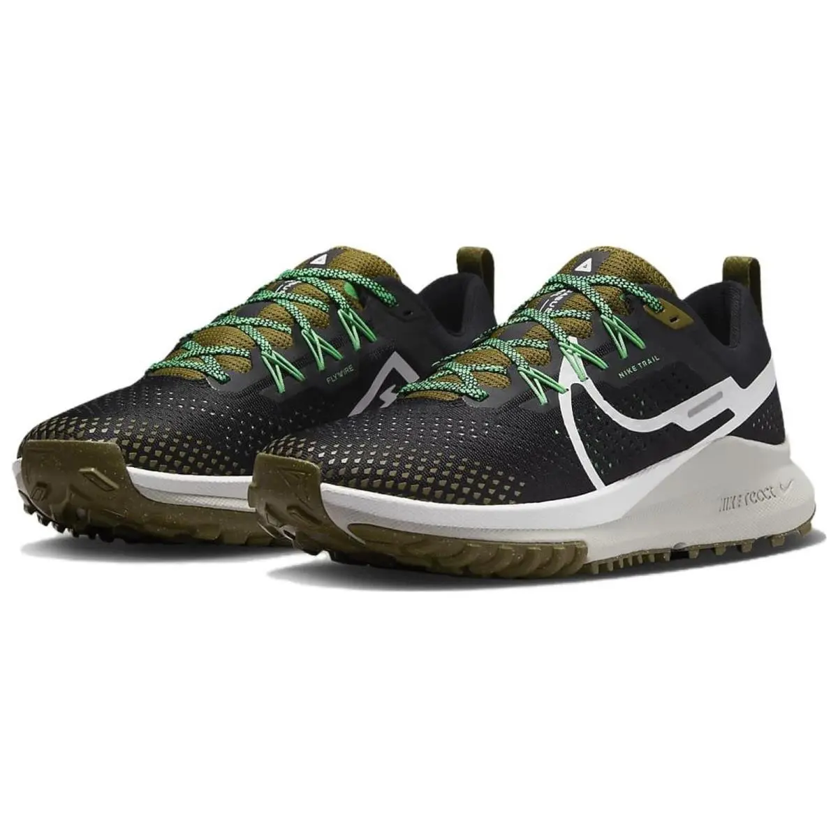 Nike React Pegasus Trail 4 Men Shoes Black/white-olive Size 10 Men/11.5 Women - Black/White-Olive Flak