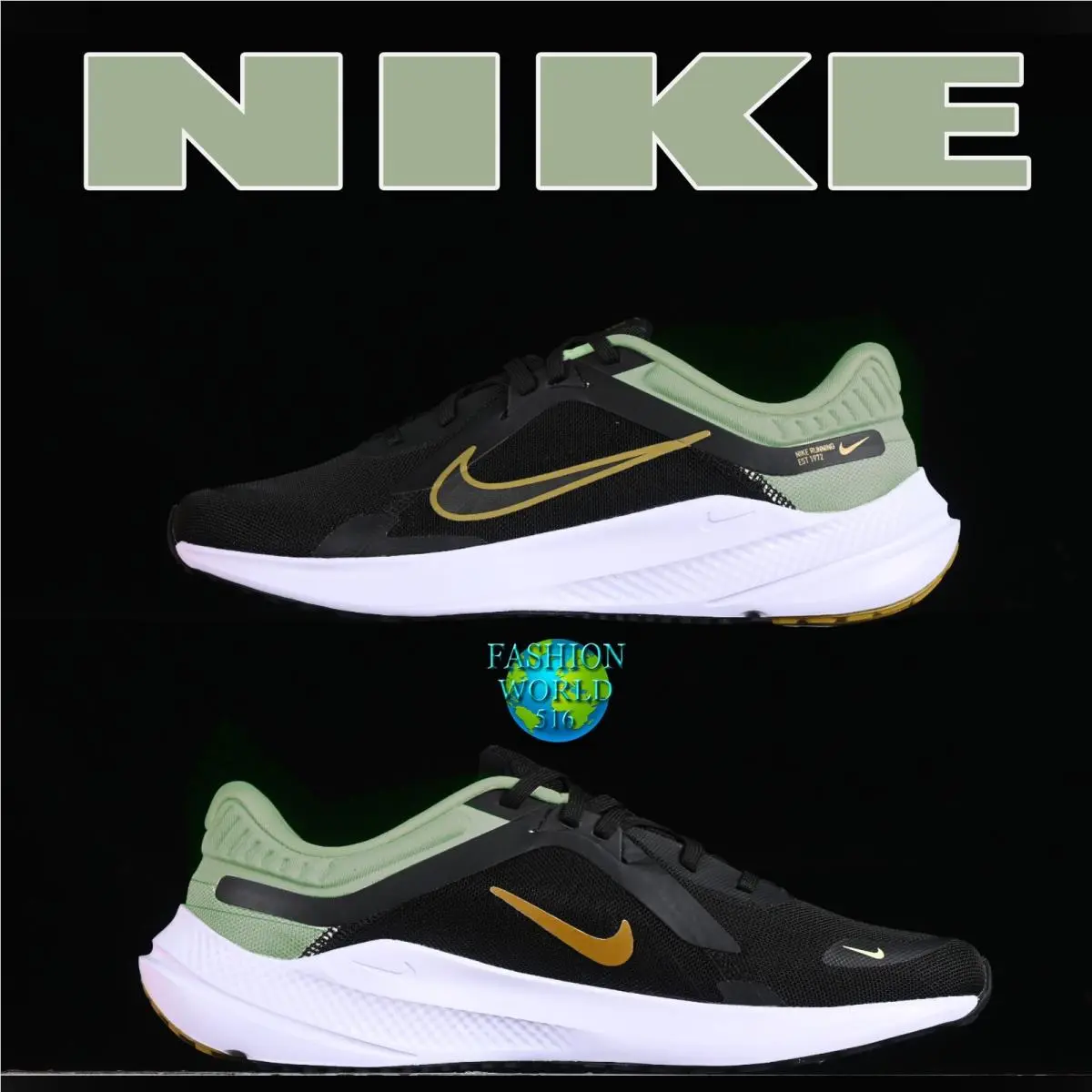 Nike Quest 5 Men`s Road Running Shoes Sneakers Size 11 Olive Green/black - Black