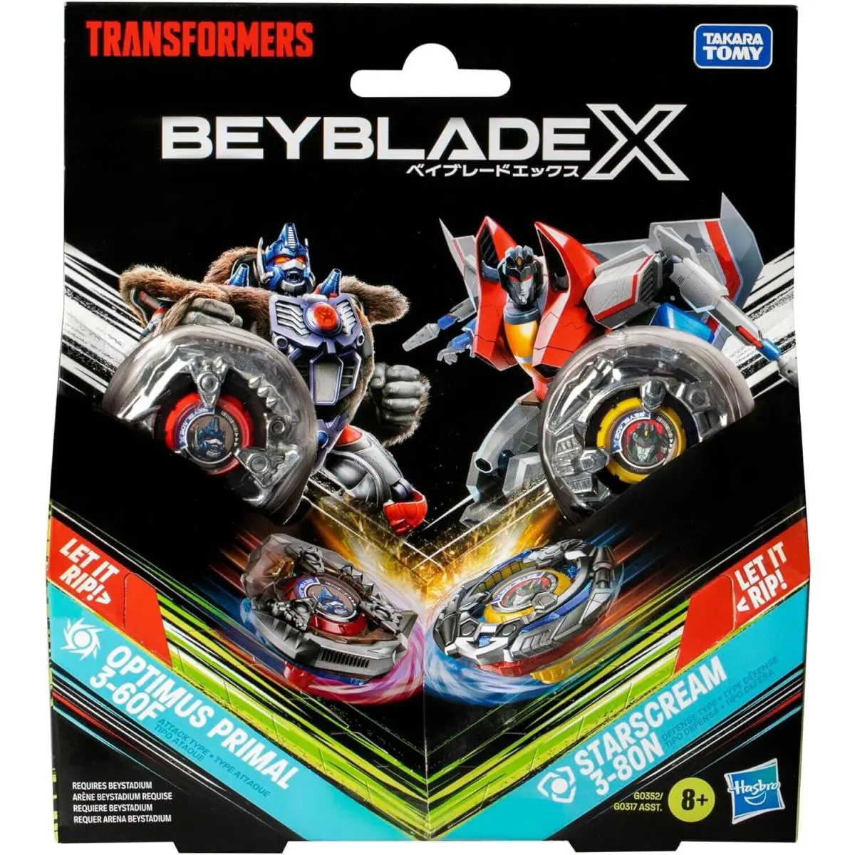 Beyblade X Transformers Optimus Primal 3-60F Vs. Starscream 3-80N Multi-pack Set