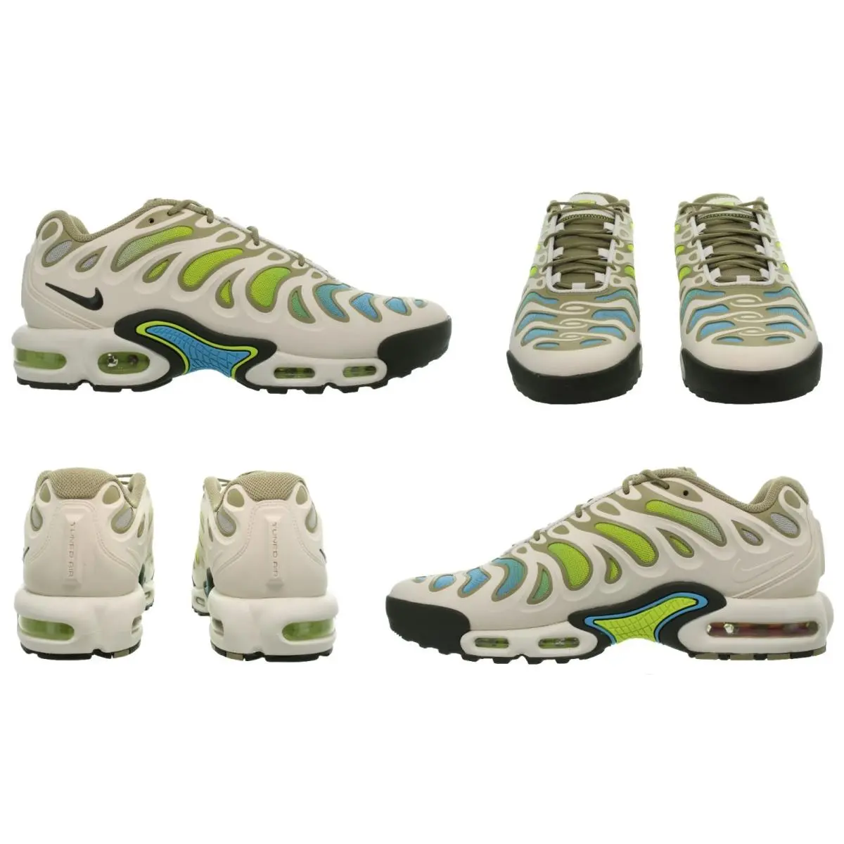 Nike Men`s Air Max Plus Drift Phantom - Blue - Green Training Shoes Size 12 - Phantom, Cargo Khaki, Cyber, Baltic Blue