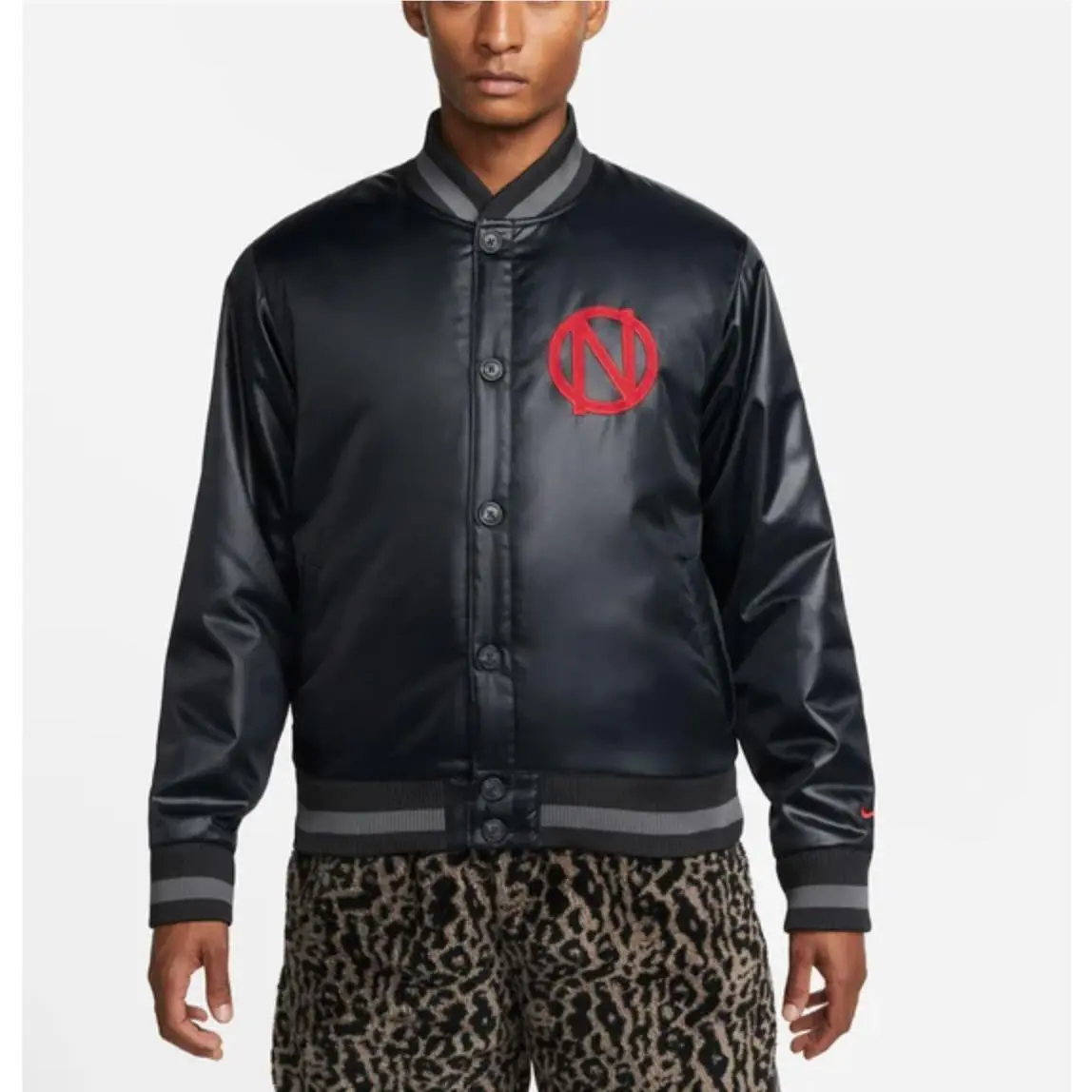 Nike Premium Basketball Bomber Fur Jacket Black DQ6203-045 Men`s Size M