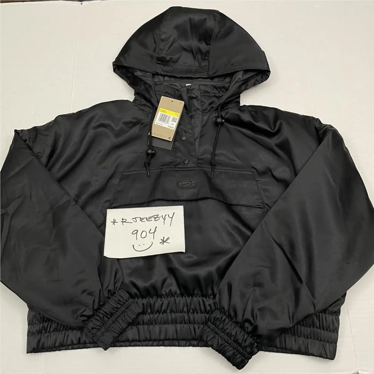 Womens Size S Nike Circa 96 Black Hooded Satin Crop Fill Jacket DV8082-010