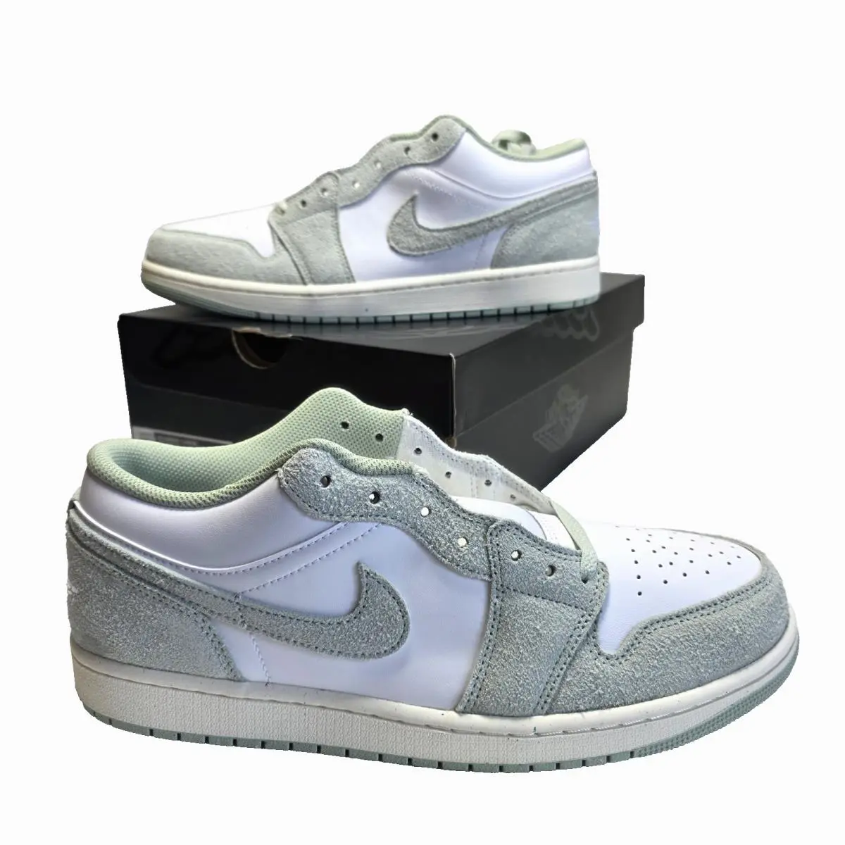 Air Jordan 1 Low SE Men`s 11 Seafoam White Suede Leather Sneakers by Nike