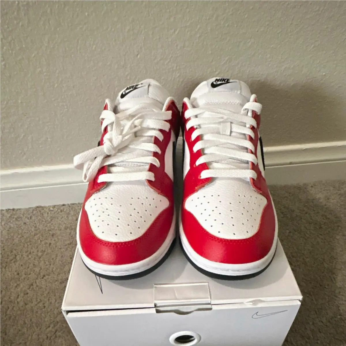 Size 9.5 - Nike Dunk Low By You Colorblock Red White Black FN0569-900