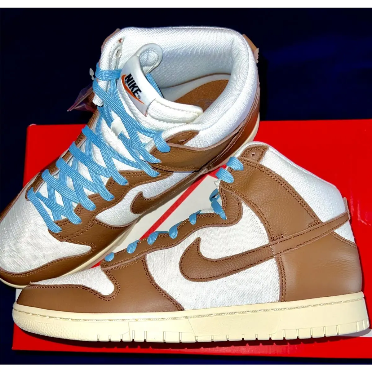 Dunk High Prm Size 12 DS Vintage Pecan Sail W/ Baby Blue Laces DQ8800-200 by Nike
