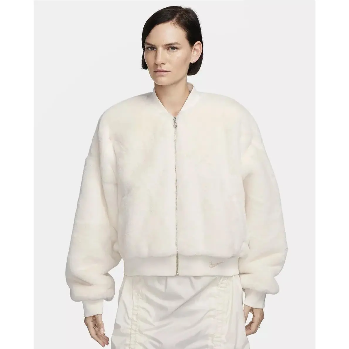 Womens Size L Nike Reversible Fur Satin Bomber Jacket FB8692-133 Large