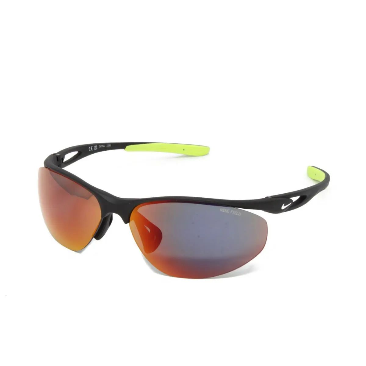 Nike Sunglasses Aerial E Unisex Oval Matte Black 69mm Field Tint Lens DZ7353-011 - Frame: Black, Lens: Orange